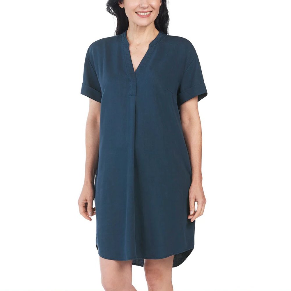 NWT Hilary Radley Women's Tencel Shirt Dress Navy Blue Size 2X $90 UU052